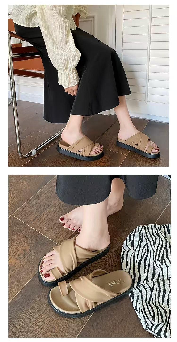 2025 Popular Slippers for Women, Summer Outer Wear, Half-Cup Thick-Soled Half-Slippers, French Sandals