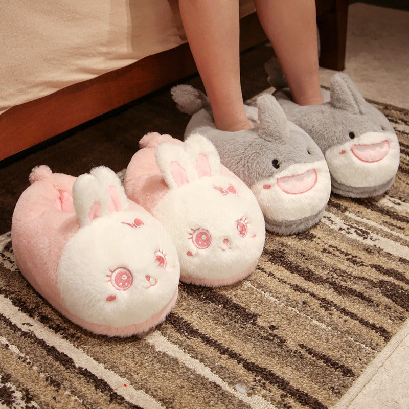 Cartoon Girl Heart Plush Slippers Winter Thickened Warm Non-Slip Cotton Slippers Cute Rabbit Bag with Cotton Shoes for Girls