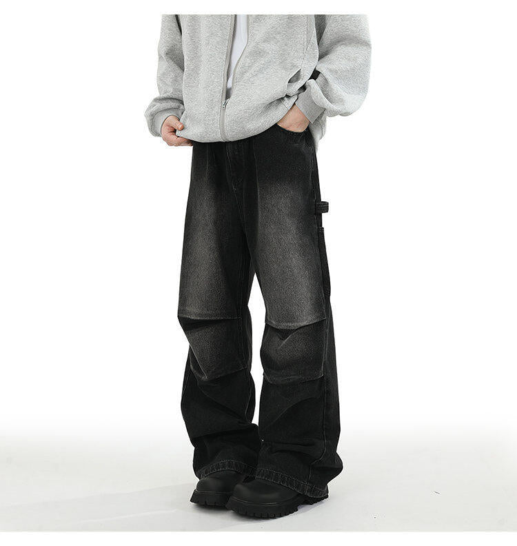 American Style Retro Baggy Jeans Men's 2025 Spring and Autumn Design Sense Fashion Brand Washed Workwear Wide Leg Straight Leg Pants