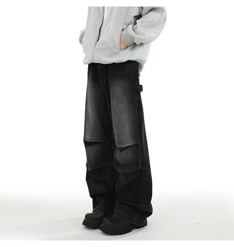 American Style Retro Baggy Jeans Men's 2025 Spring and Autumn Design Sense Fashion Brand Washed Workwear Wide Leg Straight Leg Pants
