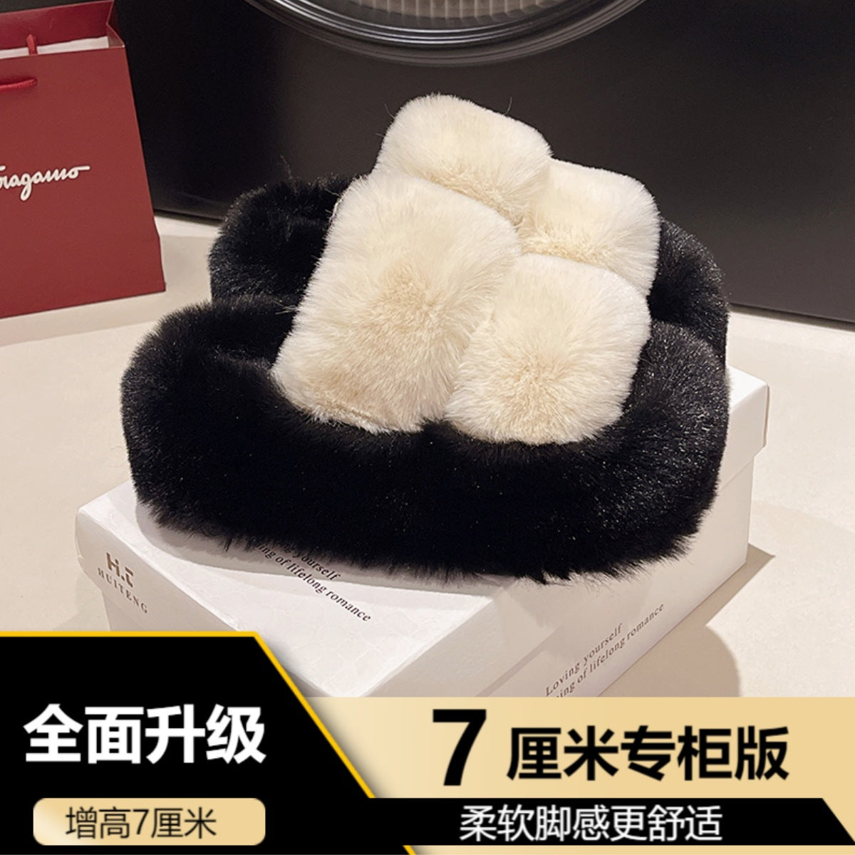 Furry Slippers for Women, 2025 New Autumn and Winter Models, Suitable for Home Use, Warm and Fashionable, Non-Slip Cotton Slippers
