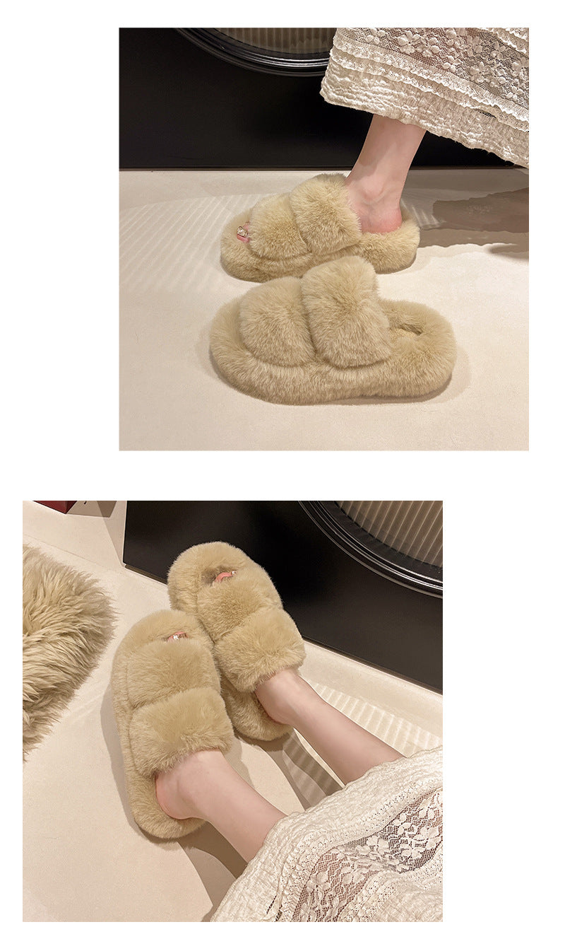 Furry Slippers for Women, 2025 New Autumn and Winter Models, Suitable for Home Use, Warm and Fashionable, Non-Slip Cotton Slippers