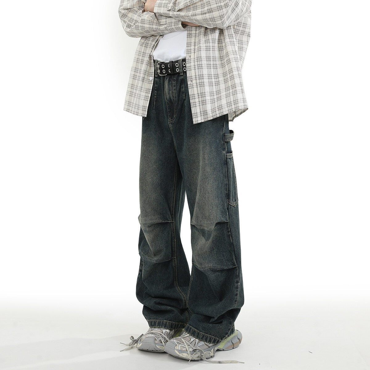 American Style Retro Baggy Jeans Men's 2025 Spring and Autumn Design Sense Fashion Brand Washed Workwear Wide Leg Straight Leg Pants