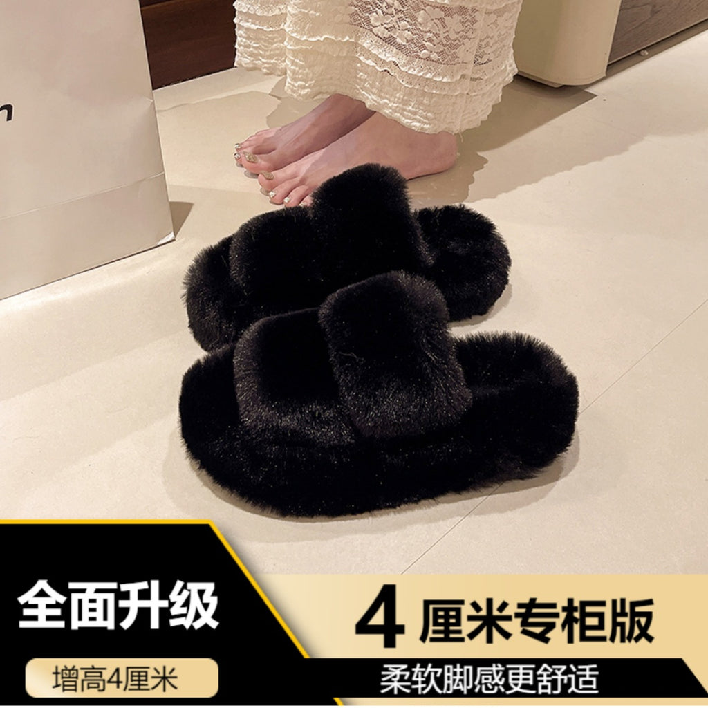 Furry Slippers for Women, 2025 New Autumn and Winter Models, Suitable for Home Use, Warm and Fashionable, Non-Slip Cotton Slippers
