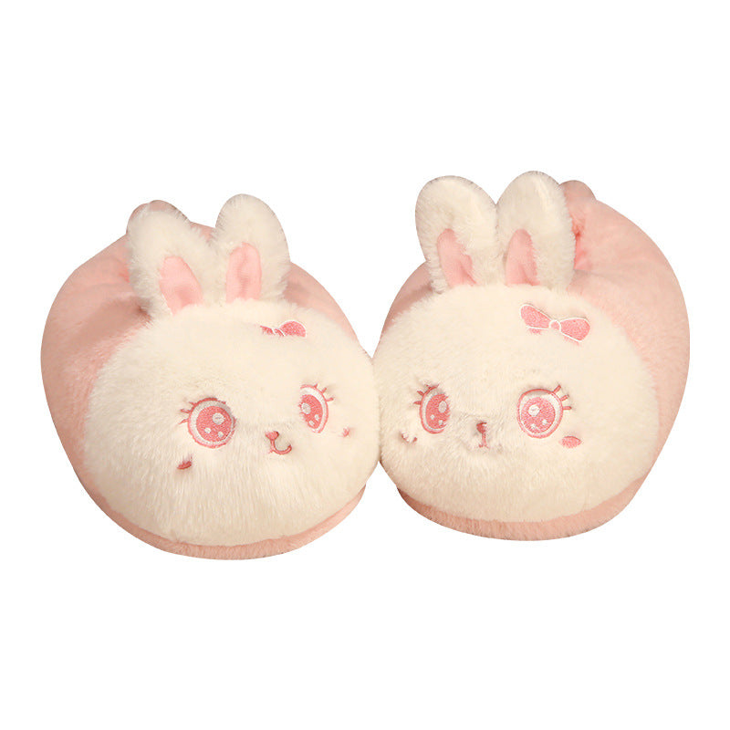 Cartoon Girl Heart Plush Slippers Winter Thickened Warm Non-Slip Cotton Slippers Cute Rabbit Bag with Cotton Shoes for Girls
