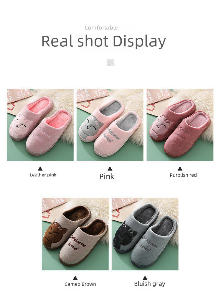 Factory Direct Delivery Winter Cartoon Couple Cotton Slippers Indoor Home Plush Slippers Warm Cotton Slippers Cute Cartoon Design