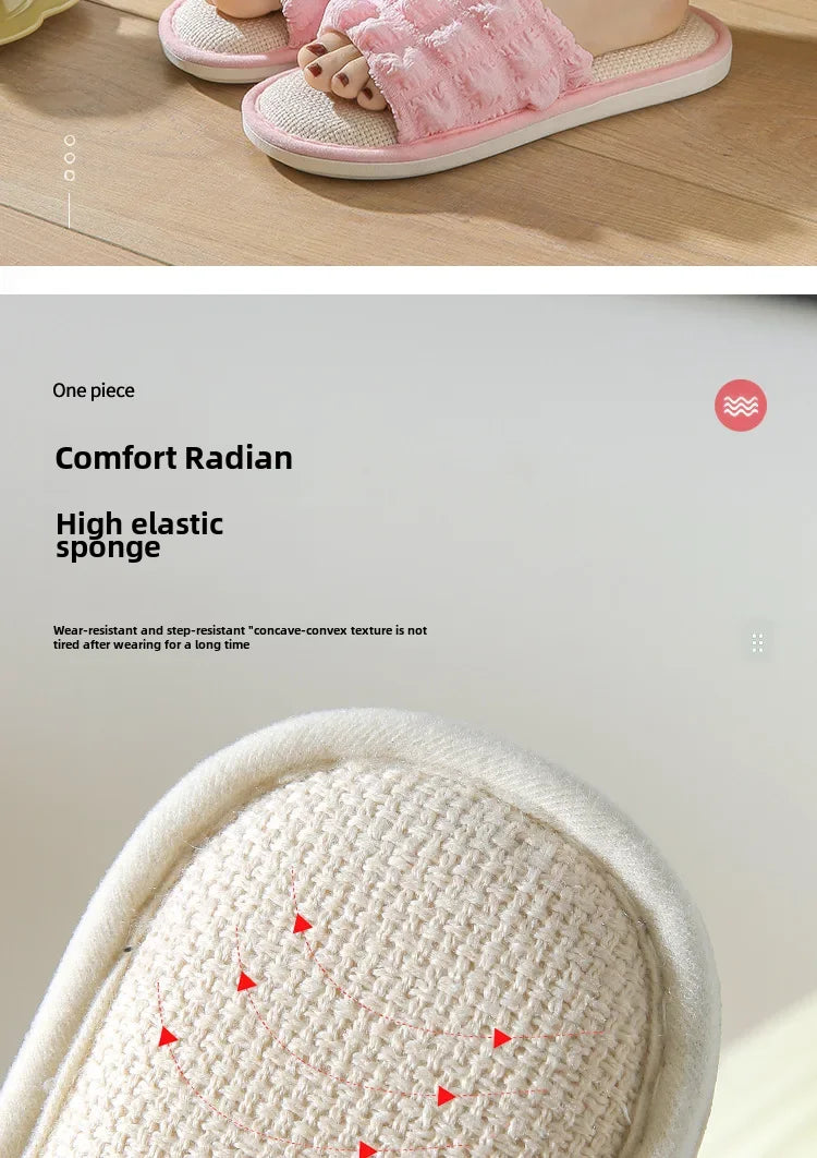 Factory Direct Linen Slippers for Women, Suitable for Spring and Autumn, Indoor Couple's Home Slippers, Thick-Soled, Lightweight, Non-Slip, Sweat-Absorbent, Suitable for Outdoor Wear for Men
