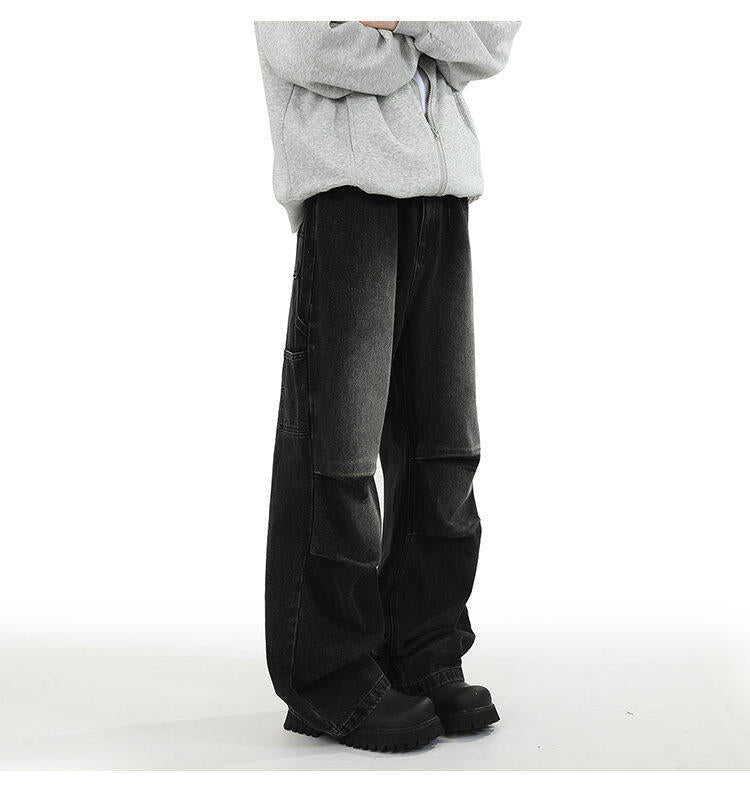 American Style Retro Baggy Jeans Men's 2025 Spring and Autumn Design Sense Fashion Brand Washed Workwear Wide Leg Straight Leg Pants