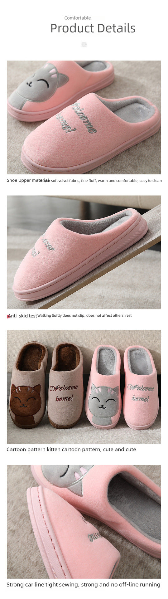 Factory Direct Delivery Winter Cartoon Couple Cotton Slippers Indoor Home Plush Slippers Warm Cotton Slippers Cute Cartoon Design