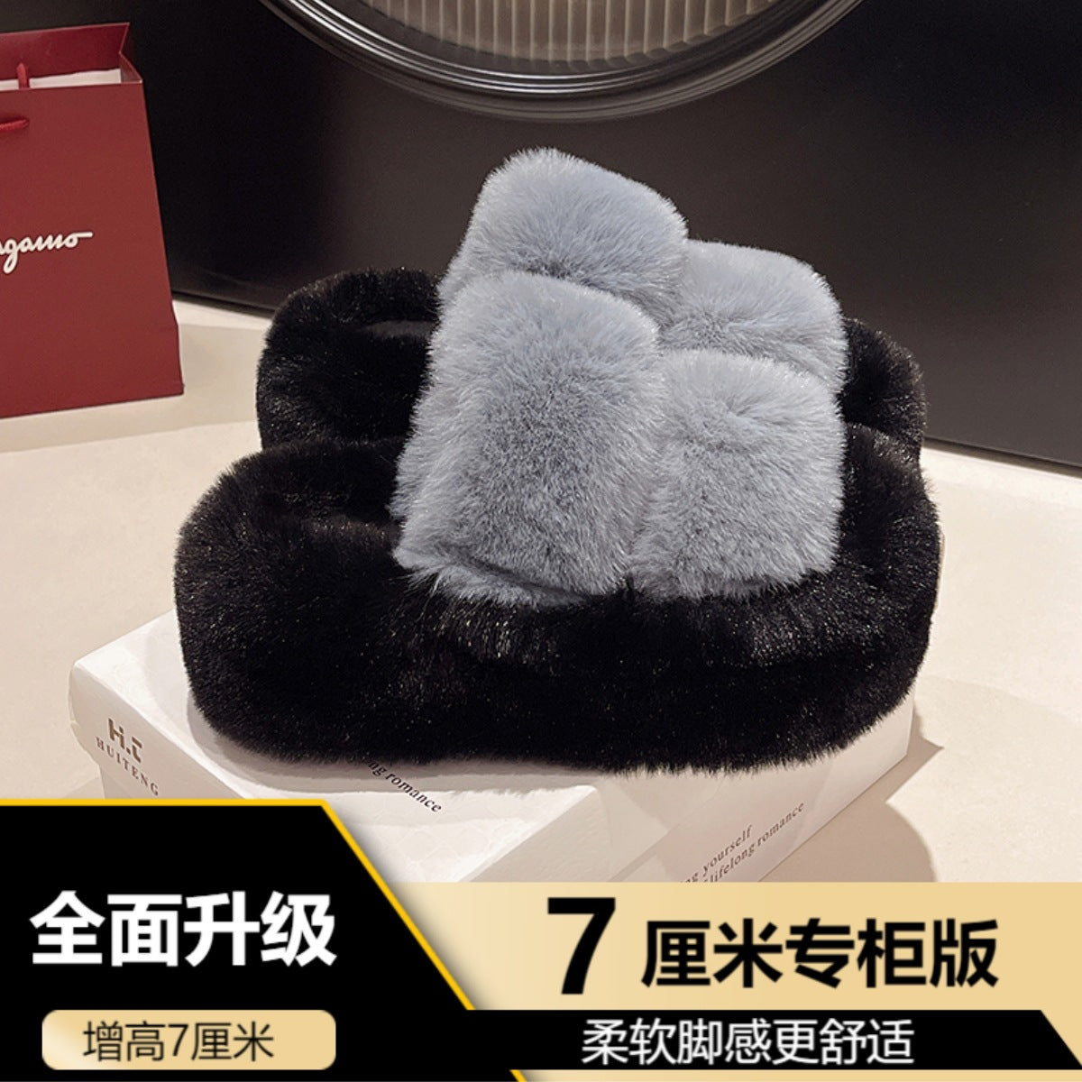 Furry Slippers for Women, 2025 New Autumn and Winter Models, Suitable for Home Use, Warm and Fashionable, Non-Slip Cotton Slippers