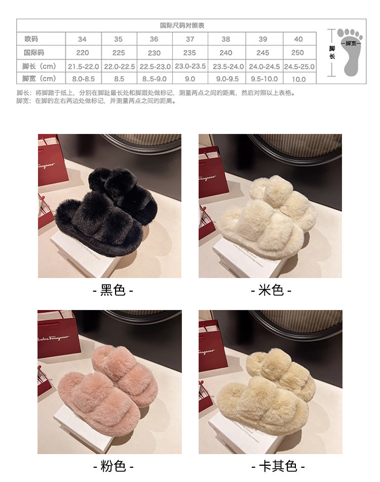 Furry Slippers for Women, 2025 New Autumn and Winter Models, Suitable for Home Use, Warm and Fashionable, Non-Slip Cotton Slippers