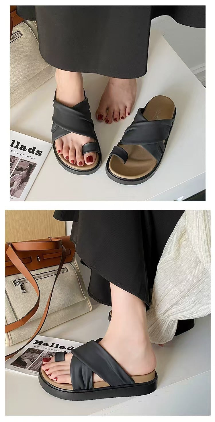 2025 Popular Slippers for Women, Summer Outer Wear, Half-Cup Thick-Soled Half-Slippers, French Sandals