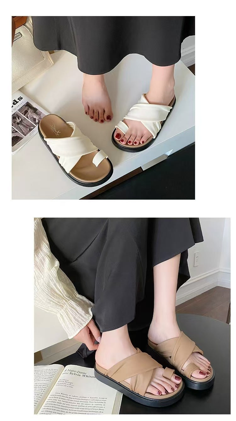 2025 Popular Slippers for Women, Summer Outer Wear, Half-Cup Thick-Soled Half-Slippers, French Sandals