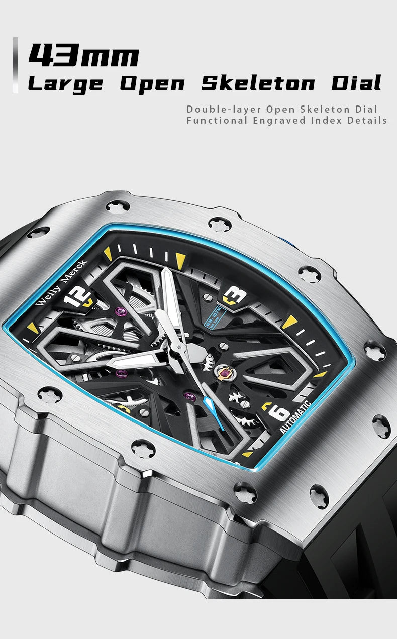 WM Watch 6T28 Automatic Mechanical Watch, Men’s, Sapphire Crystal, AR Coating, 50m Water Resistance, Welly Merck Watches 107M-WM