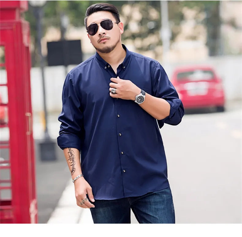 Men Big Dress Shirts Solid Long Sleeve Fashion Classic Black Office Work Tops High-end Men Business Formal Shirts Male Clothing