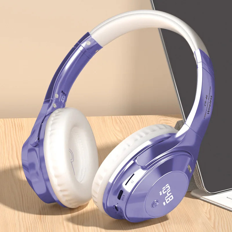 Headphones Exam FM Radio Bluetooth 6.0 Over-Ear Headset 12H Playtime LED Display TF Card AUX Type-C for English Listening