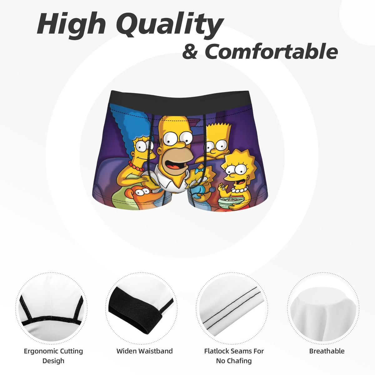 Men S-Simpsons Cartoon Long Underwear  Sexy Boxer Briefs Shorts Panties Male Breathable Underpants Plus Size