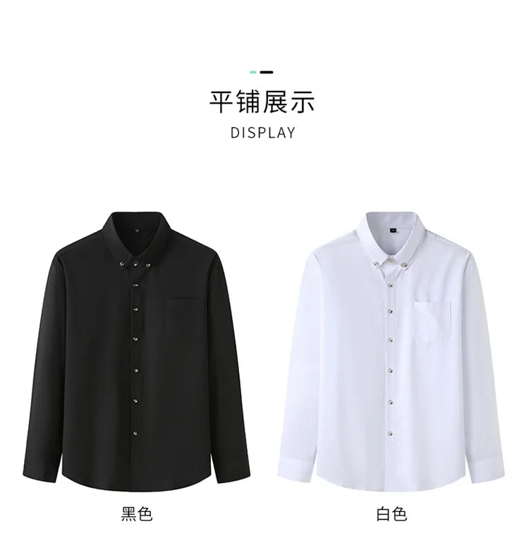 Men Big Dress Shirts Solid Long Sleeve Fashion Classic Black Office Work Tops High-end Men Business Formal Shirts Male Clothing