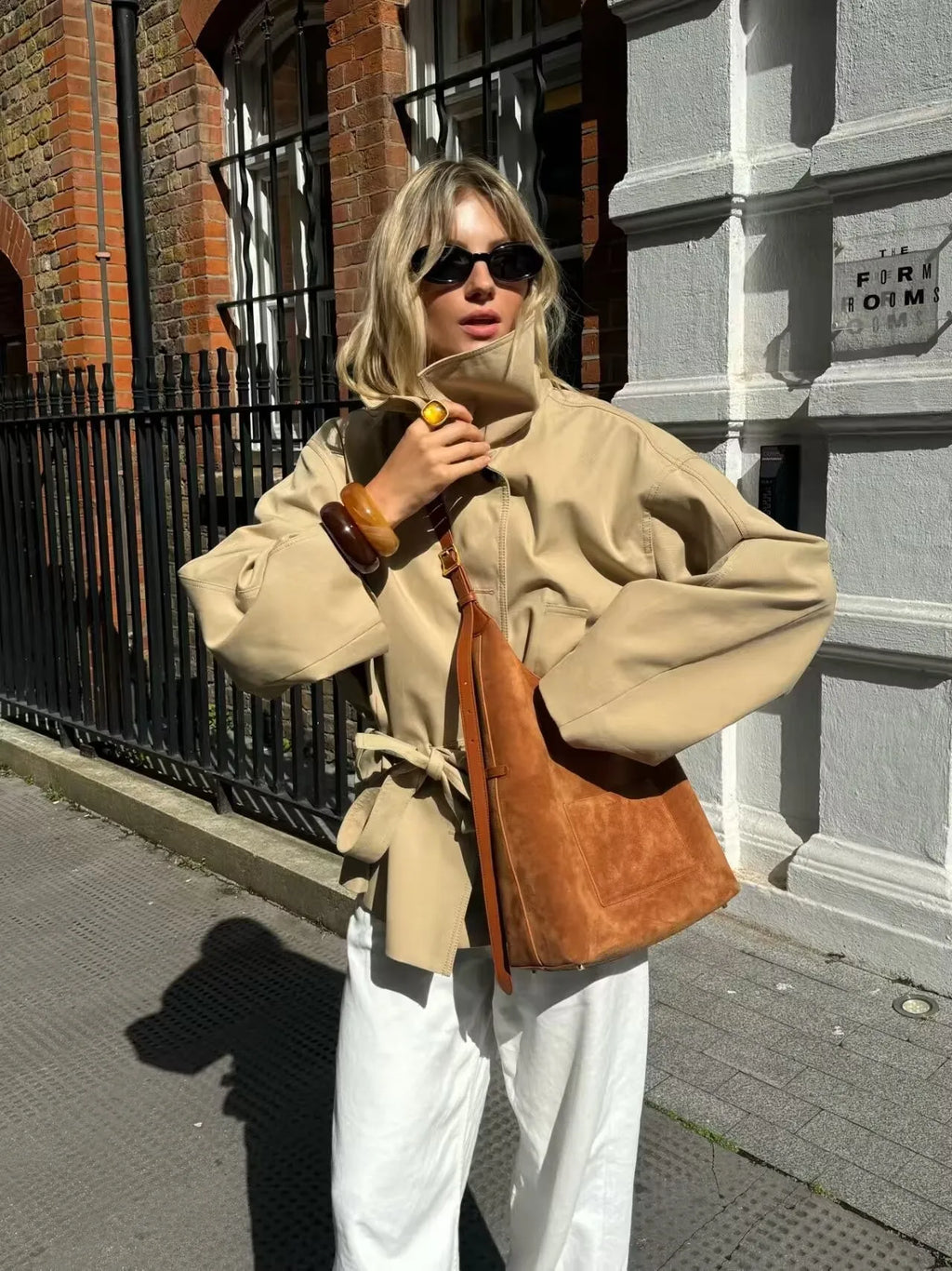 Cross-border European and American Women's Clothing  Popular Spring and Autumn Fashion Temperament Casual with Belt Trench Coat