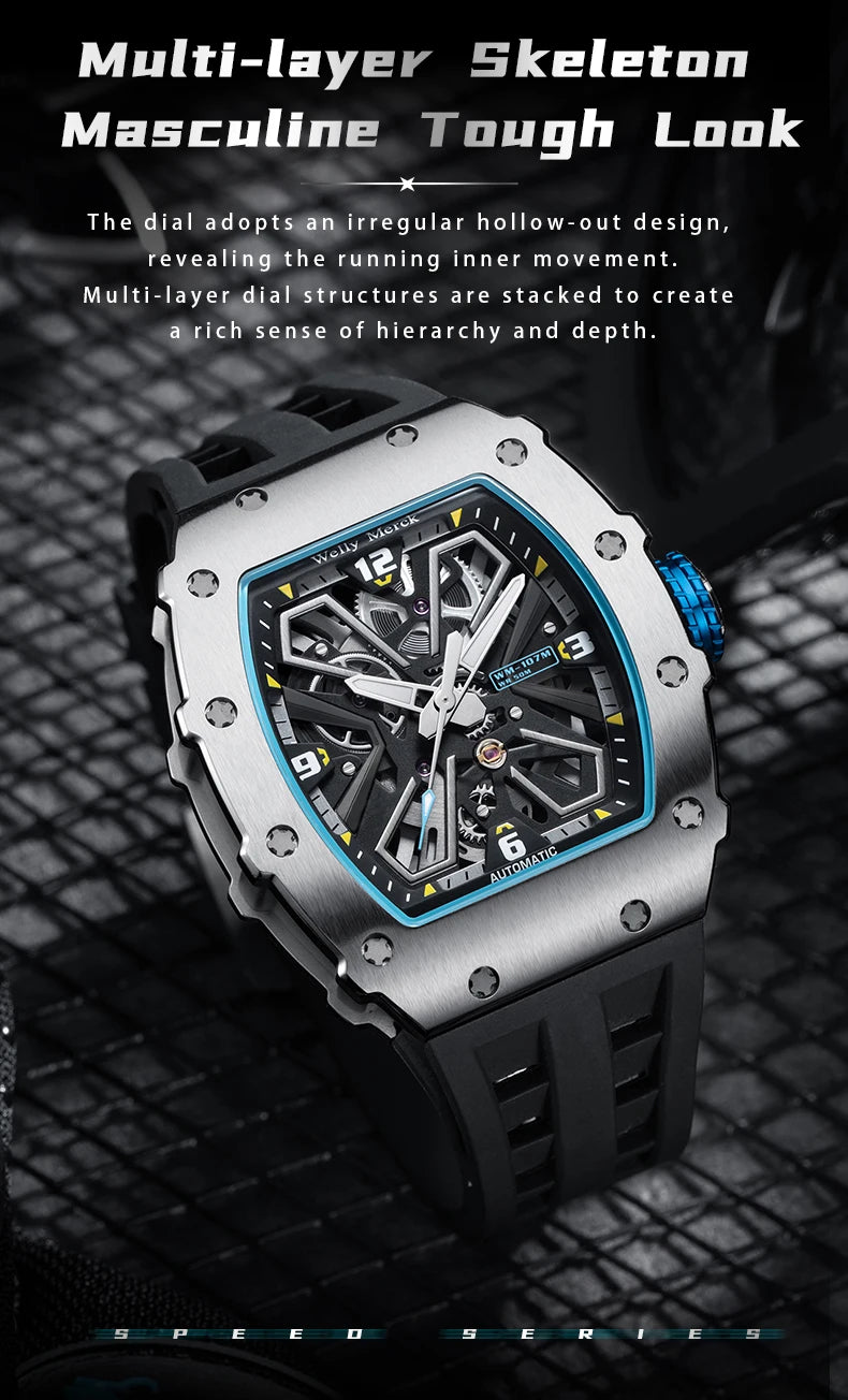 WM Watch 6T28 Automatic Mechanical Watch, Men’s, Sapphire Crystal, AR Coating, 50m Water Resistance, Welly Merck Watches 107M-WM