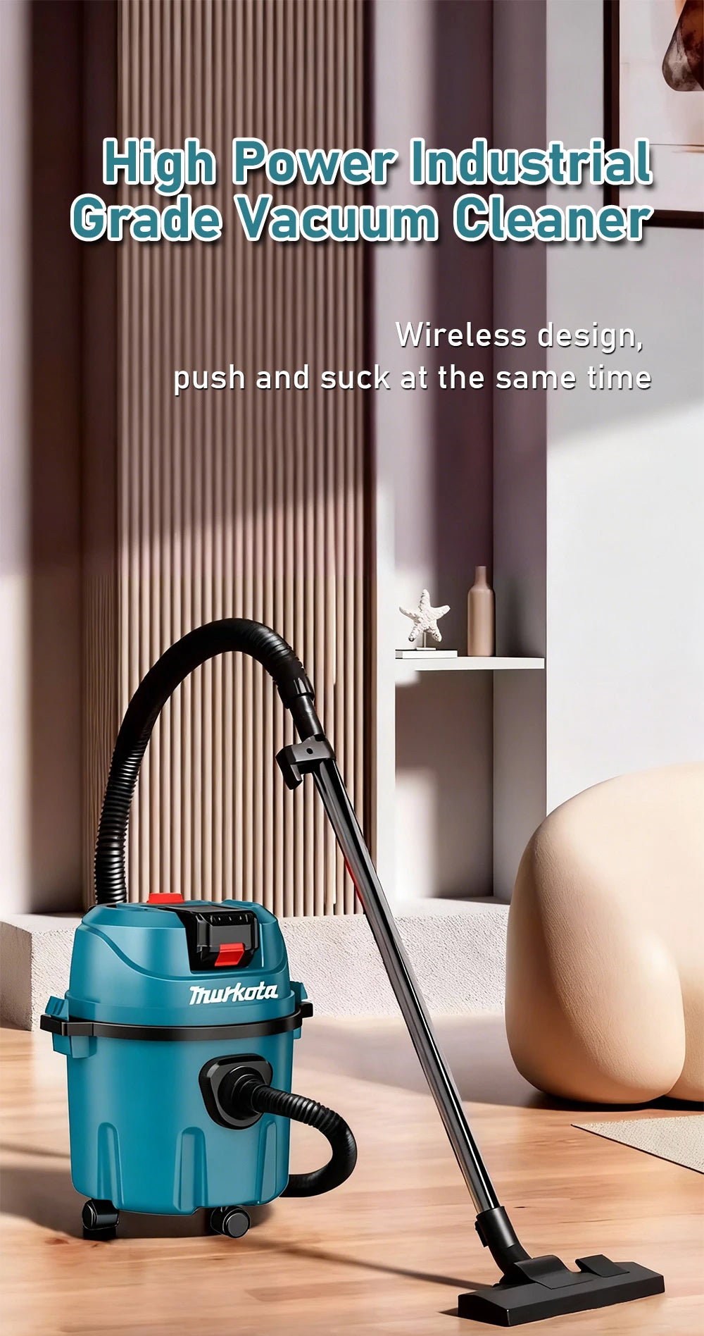 Industrial Wet Dry Vacuum Cleaner Rechargeable Cleaning Machine 15L Cordless Shop Vacuum for Job Site/Warehouse/Car Washing