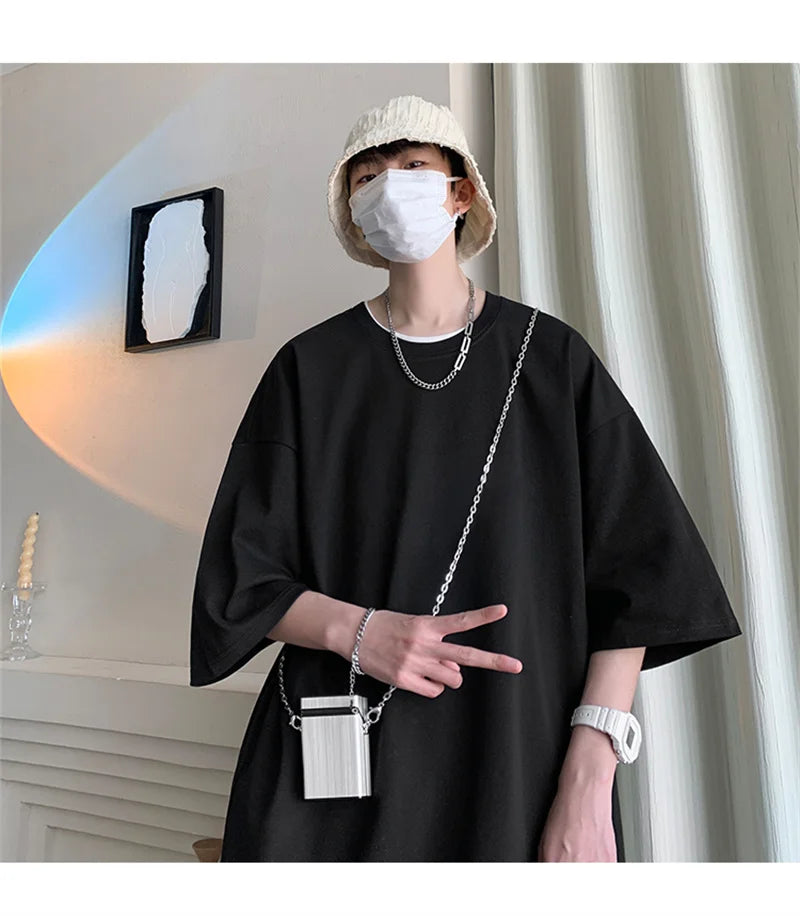 Men's Cotton T-shirts White Mens Oversized T Shirt Solid Summer Casual Wear Tee Shirts Fashion for Men 5XL Male Clothes