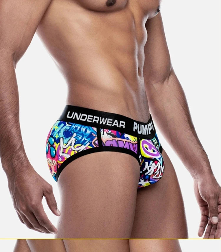 Summer Men Underwear Funny Print Briefs Underpants Graffiti Panties Jockstrap Low Waist Butt Lifter Male Underwear