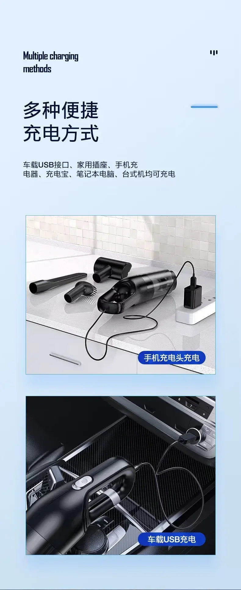 High Suction Cordless Handheld Vacuum, Compact Mini Portable Cleaner, High Power Design for Car Interior and Household Cleaning
