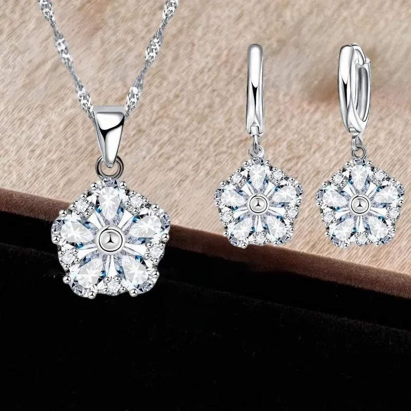 Fashion Elegant Jewelry Set For Women Wedding Accessory Cubic Zircon Crystal 925 Sterling Silver Jewellery Set For Lady
