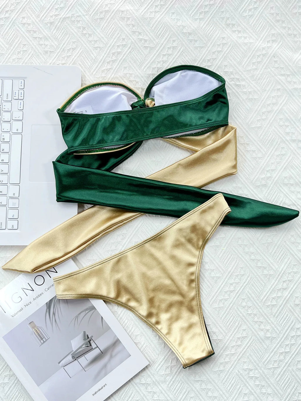 Bikinis 2025 Woman Sexy Splicing Strapless Bandeau Bikini Female Swimsuit Women Swimwear Two-pieces Bikini Set Bathing Suit
