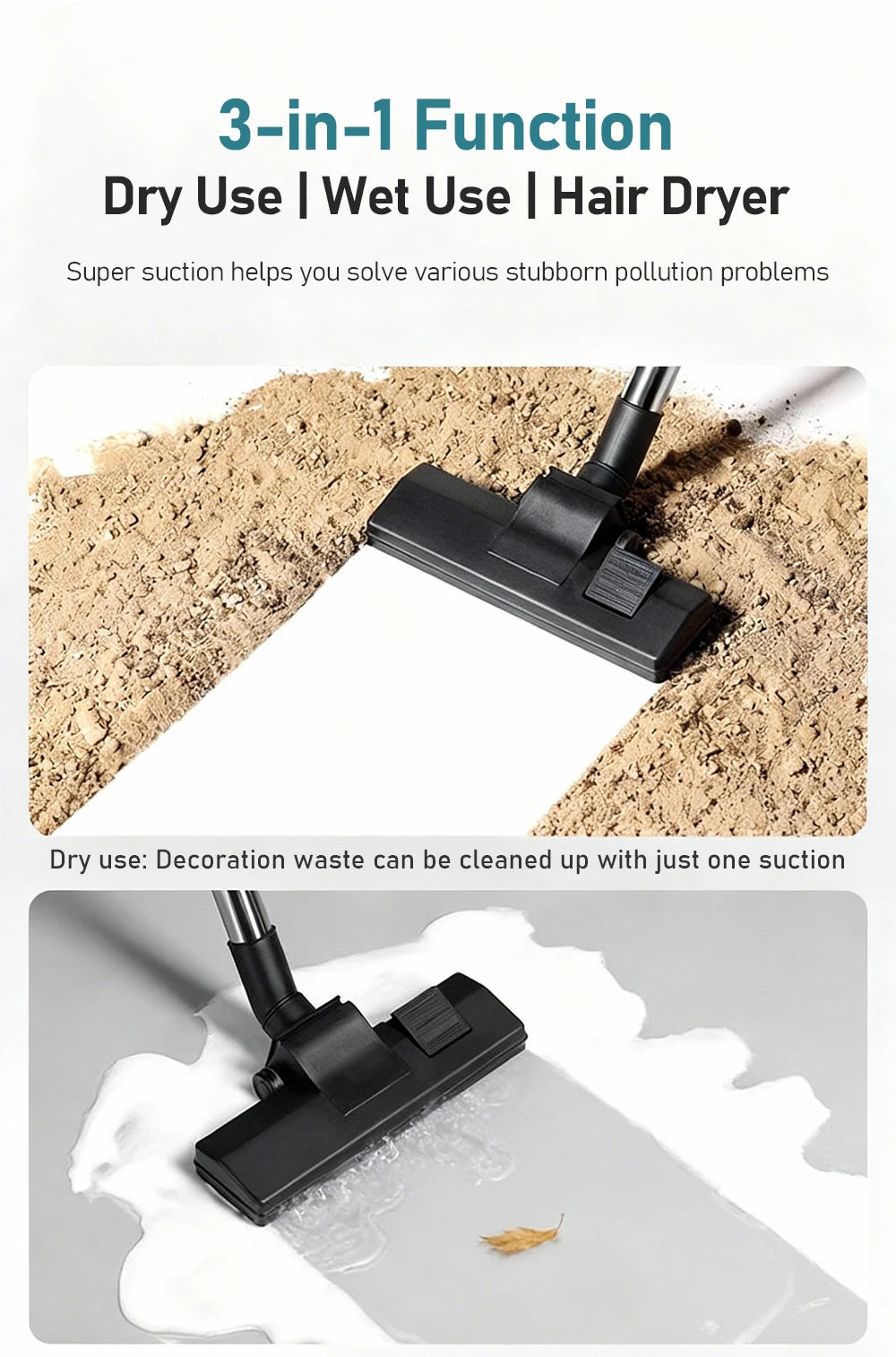 Industrial Wet Dry Vacuum Cleaner Rechargeable Cleaning Machine 15L Cordless Shop Vacuum for Job Site/Warehouse/Car Washing