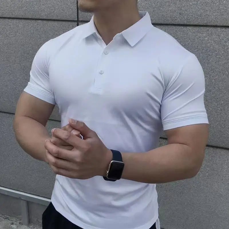 Male With Collar Tee White Tops Skinny Polo Shirts Plain Mens T-shirt Gym Muscles Smooth Men's Clothing Comfortable Casual Xl