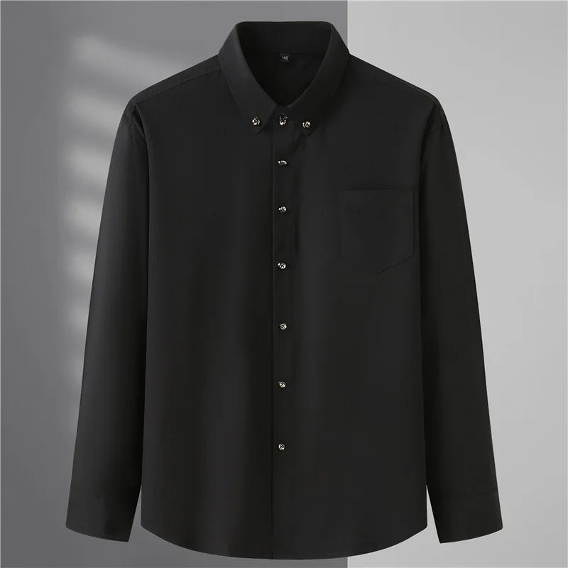 Men Big Dress Shirts Solid Long Sleeve Fashion Classic Black Office Work Tops High-end Men Business Formal Shirts Male Clothing