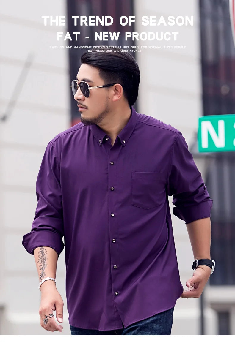 Men Big Dress Shirts Solid Long Sleeve Fashion Classic Black Office Work Tops High-end Men Business Formal Shirts Male Clothing