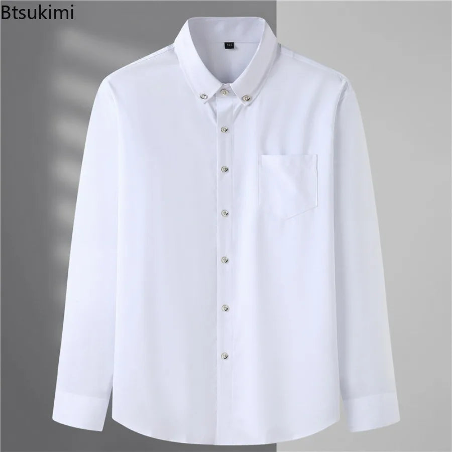 Men Big Dress Shirts Solid Long Sleeve Fashion Classic Black Office Work Tops High-end Men Business Formal Shirts Male Clothing