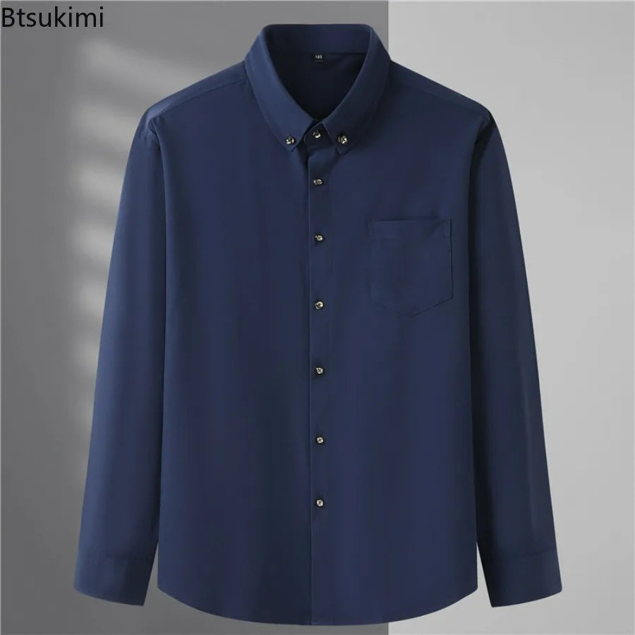 Men Big Dress Shirts Solid Long Sleeve Fashion Classic Black Office Work Tops High-end Men Business Formal Shirts Male Clothing