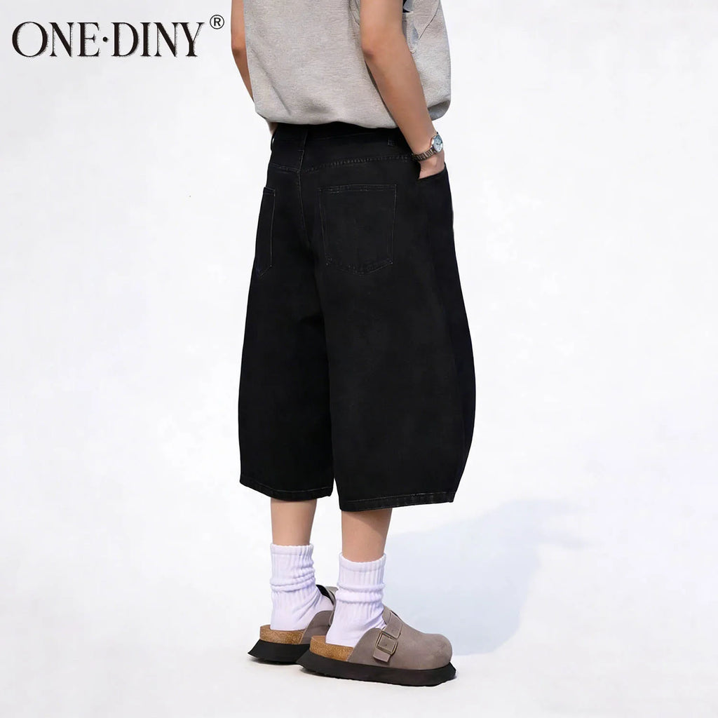 ONE·DINY American Style Retro Black Ultra Baggy Machete Wide Leg Denim Shorts Fashion Men's Women's Daily Jeans Capris Jeans