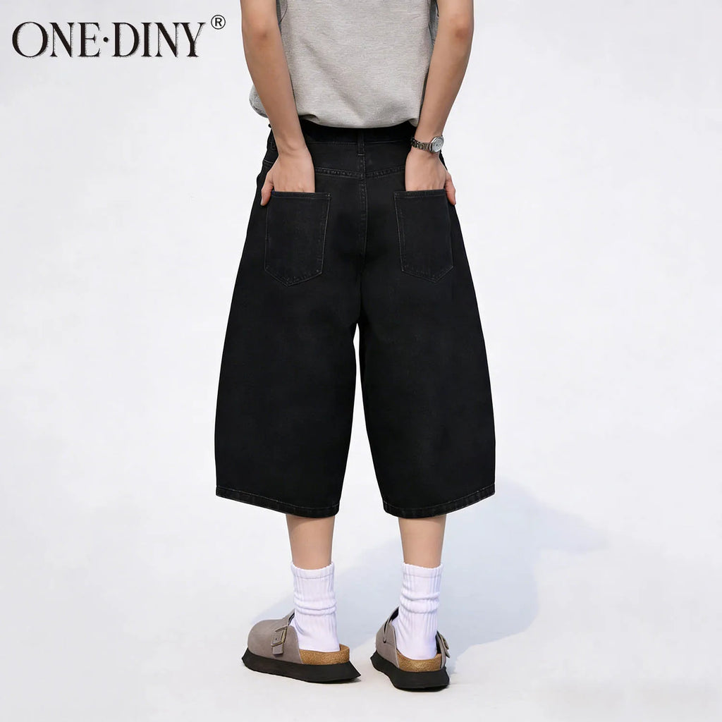 ONE·DINY American Style Retro Black Ultra Baggy Machete Wide Leg Denim Shorts Fashion Men's Women's Daily Jeans Capris Jeans
