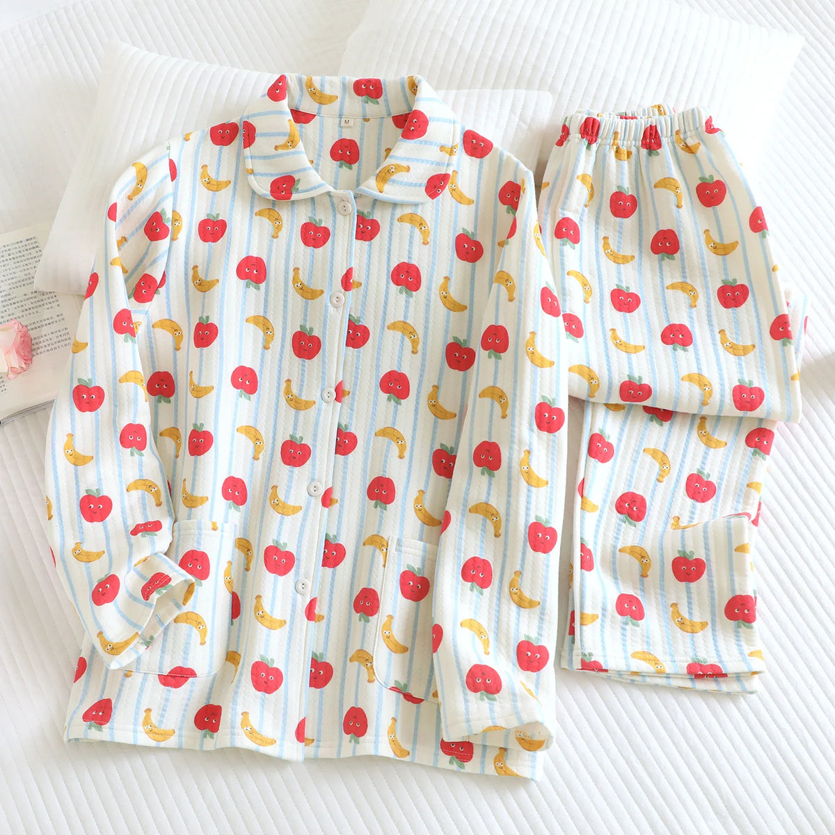 Women's Cotton Padded Air Layer Pure Cotton Home Clothes Lapel Long Sleeved Pants Sleepwear Autumn and Winter New Women Clothing