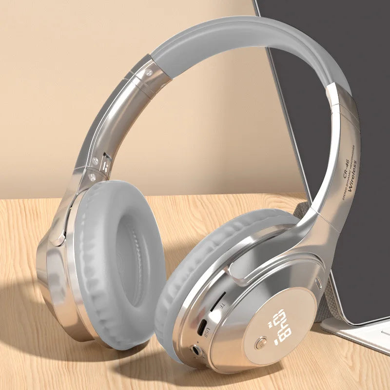 Headphones Exam FM Radio Bluetooth 6.0 Over-Ear Headset 12H Playtime LED Display TF Card AUX Type-C for English Listening