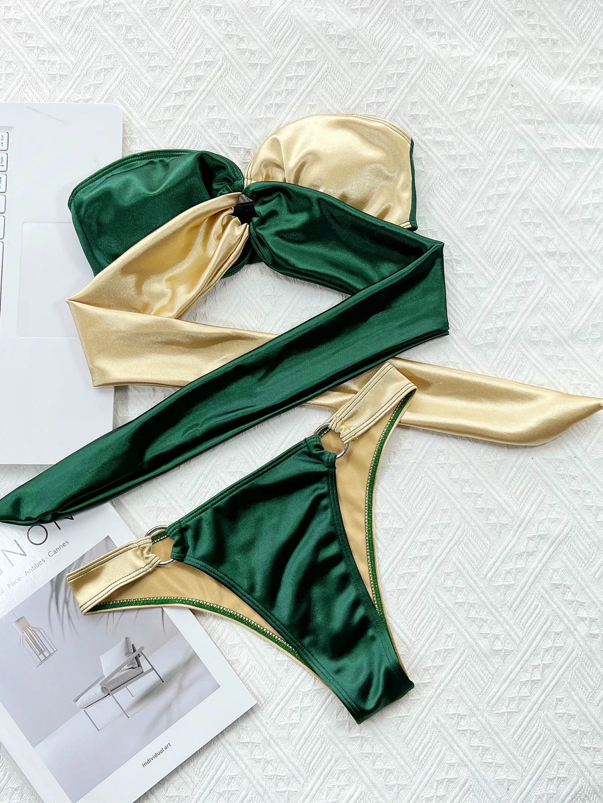 Bikinis 2025 Woman Sexy Splicing Strapless Bandeau Bikini Female Swimsuit Women Swimwear Two-pieces Bikini Set Bathing Suit