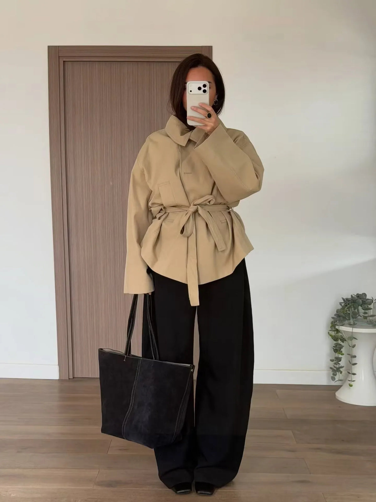 Cross-border European and American Women's Clothing  Popular Spring and Autumn Fashion Temperament Casual with Belt Trench Coat