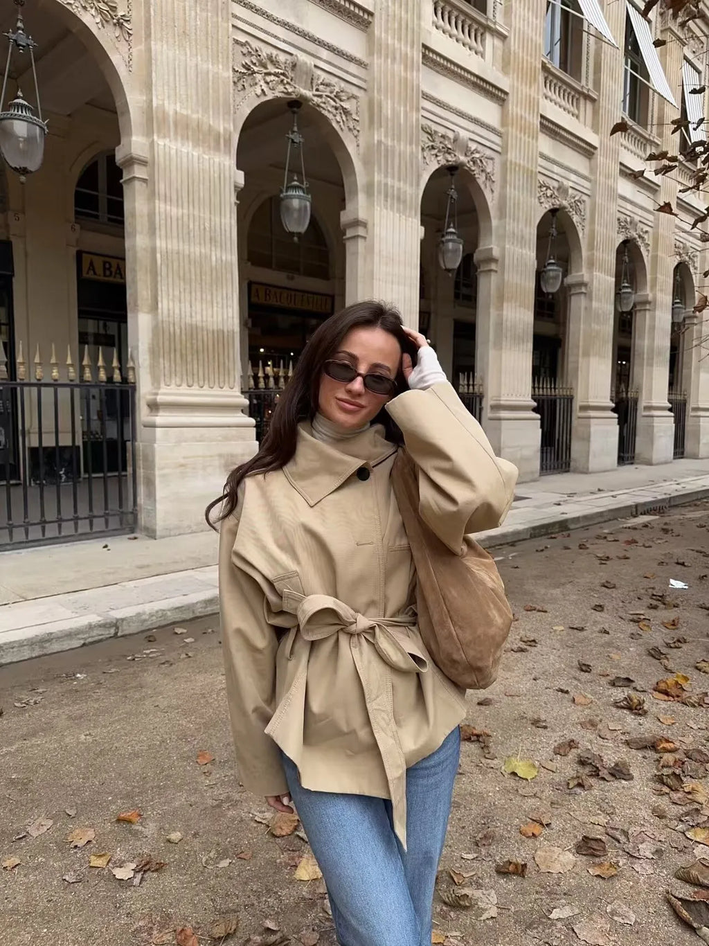 Cross-border European and American Women's Clothing  Popular Spring and Autumn Fashion Temperament Casual with Belt Trench Coat