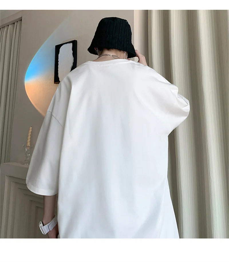 Men's Cotton T-shirts White Mens Oversized T Shirt Solid Summer Casual Wear Tee Shirts Fashion for Men 5XL Male Clothes
