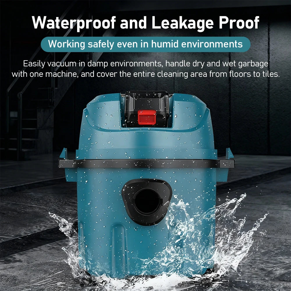 Industrial Wet Dry Vacuum Cleaner Rechargeable Cleaning Machine 15L Cordless Shop Vacuum for Job Site/Warehouse/Car Washing