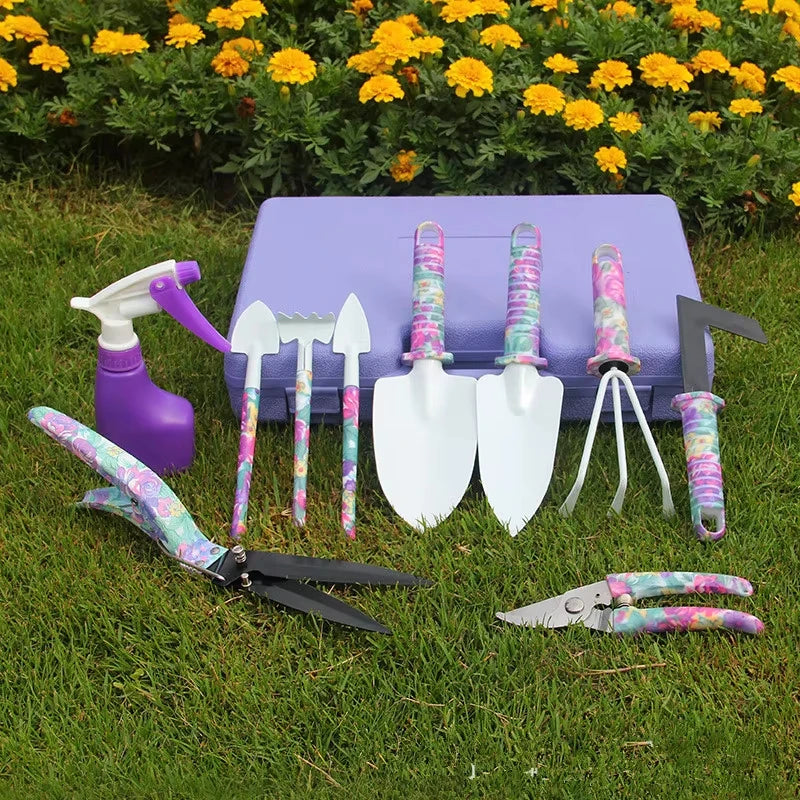 5/10 Pcs Gardening Tools Set with Carrying Case and Floral Print Ergonomic Handle Trowel Rake Weeder Pruner Shears Sprayer Gifts