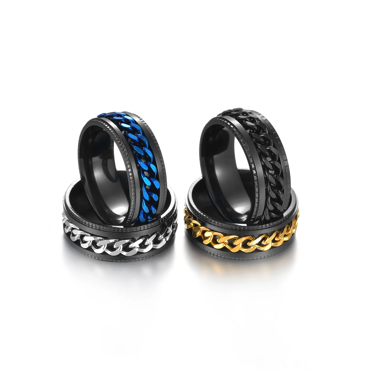 Freeteeme Cool Rotatable Chain Men Ring Stainless Steel High Quality Spinner Roman Numerals Punk Women Ring Jewelry Party Gift