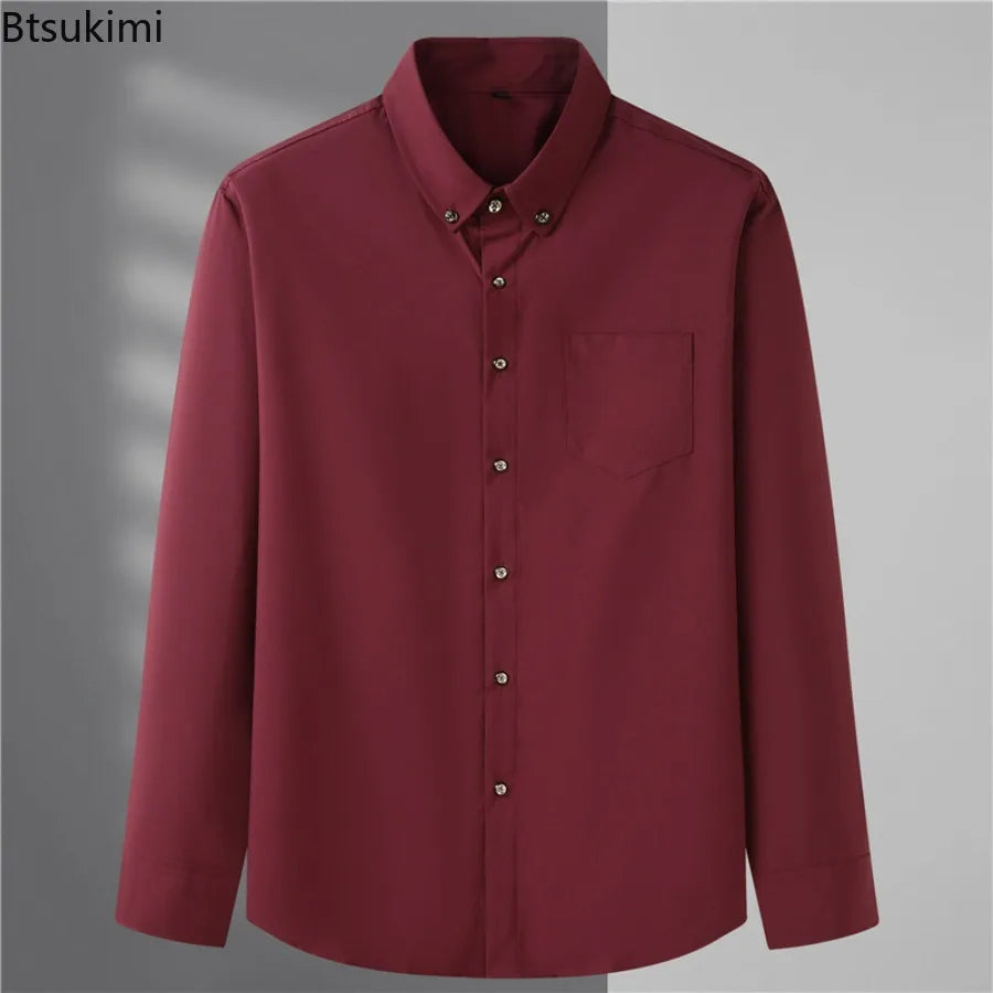 Men Big Dress Shirts Solid Long Sleeve Fashion Classic Black Office Work Tops High-end Men Business Formal Shirts Male Clothing