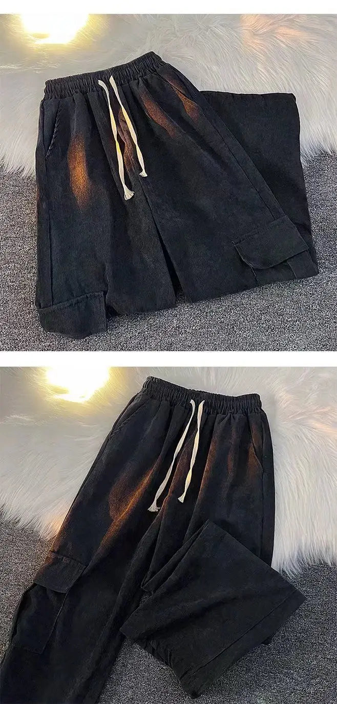 Men's Clothing Japanese Retro Overalls for Men Straight-leg Casual Trousers Loose Corduroy Wide-leg Pants Versatile