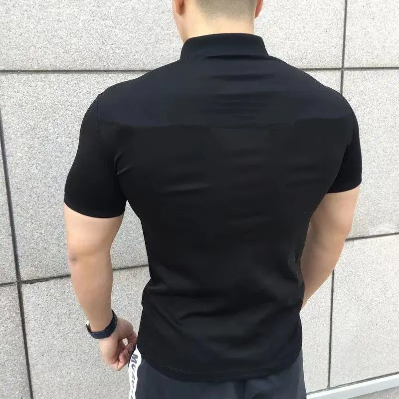 Male With Collar Tee White Tops Skinny Polo Shirts Plain Mens T-shirt Gym Muscles Smooth Men's Clothing Comfortable Casual Xl
